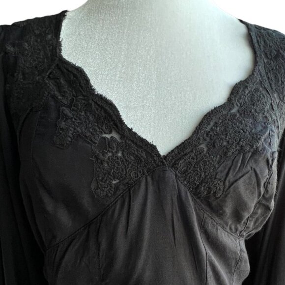 Free‎ People Revolve Womens Janelle Lace Top Size S Bohemian Romantic Black - Picture 3 of 11